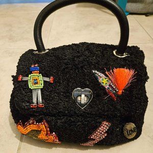 Betsey Johnson Fuzzy Black purse w/ beading